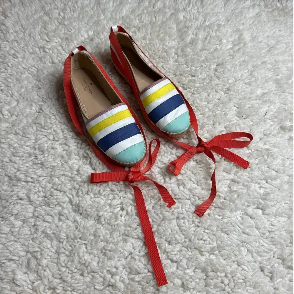 Kate Spade Leena Rainbow-Striped Leather Espadrilles Orange Summer Coastal